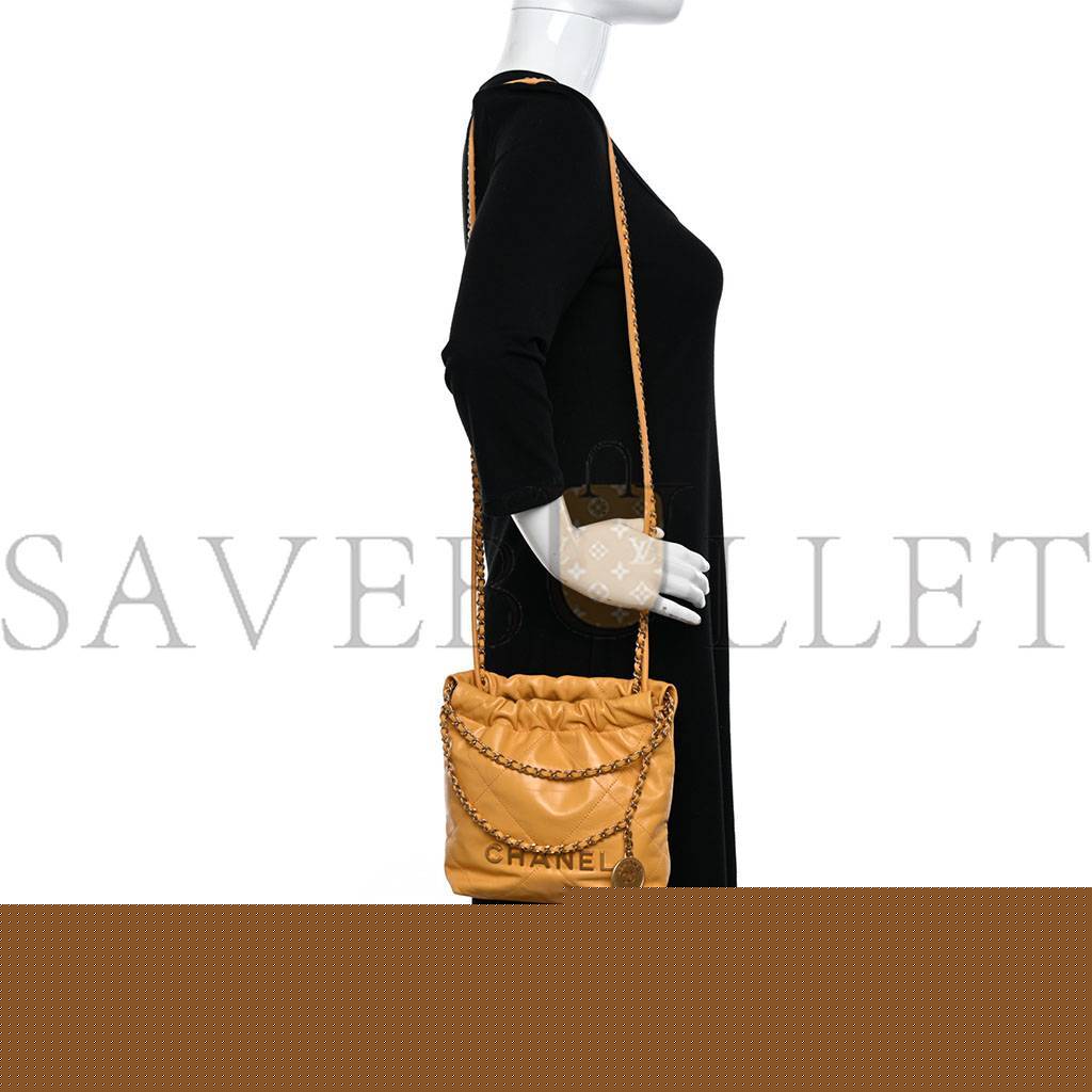 Ch*el master shiny calfskin quilted mini Ch*el 22 yellow as3980 (20*19*6cm)